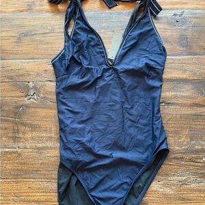 J. Crew Blue One Piece Swimsuit with Plunging V-neckline